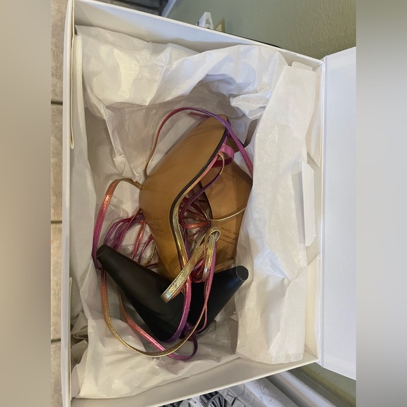 NEW ISABEL MARANT Aliza Leather Ankle Strap Sandal Metallic Pink Ombré 40FR 8MP - Picture 7 of 16